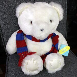 3/$88❤️vintage 1985 EDEN Deluxe Plush White Christmas Teddy Bear Red Blue Scarf